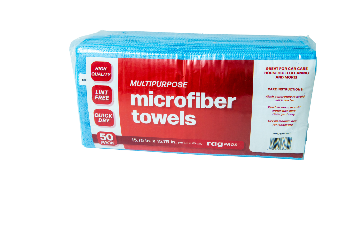 RagPros 15.75" x 15.75" Professional Microfiber Towels- 50 pack- Blue