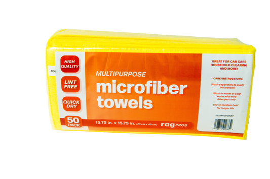 RagPros 15.75" x 15.75" Professional Microfiber Towels- 50 pack- Yellow