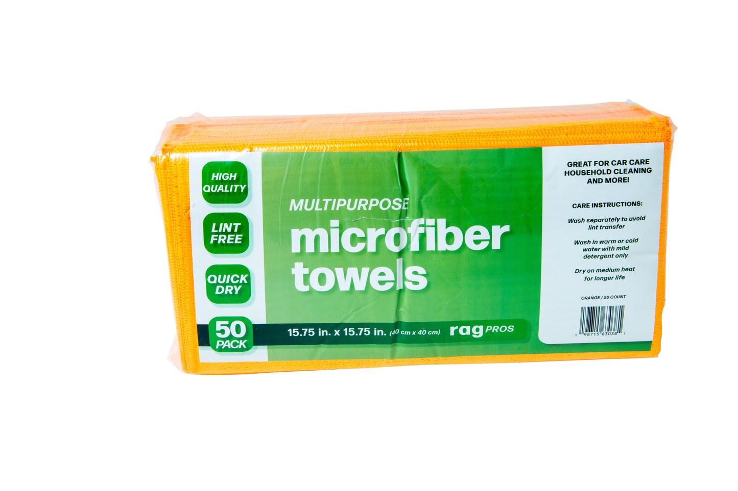 RagPros 15.75" x 15.75" Professional Microfiber Towels- 50 pack- Orange